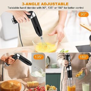 3-in-1 Immersion Hand Blender: 3-Angle Adjustable with Variable 21-Speed Control, Powerful Hand Blender Electric for Milkshakes | Smoothies | Soup| Puree | Baby Food (Grey)