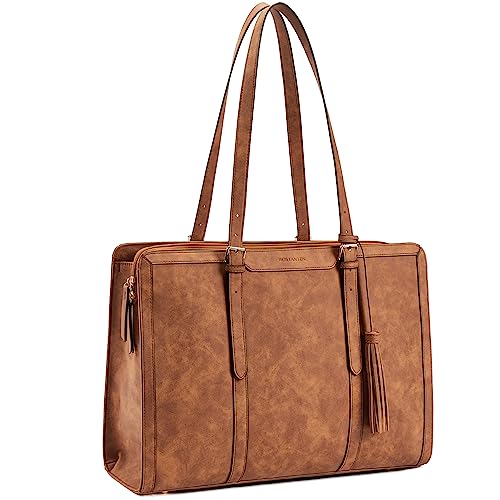 BOSTANTEN Laptop Tote Bag for Women Work Bag Professional 15.6 inch Leather Briefcase Business Office Purse Shoulder Bag