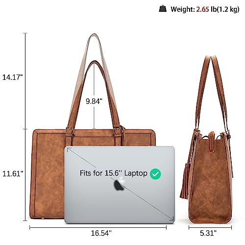 BOSTANTEN Laptop Tote Bag for Women Work Bag Professional 15.6 inch Leather Briefcase Business Office Purse Shoulder Bag