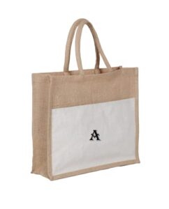 globyz jute tote bags with canvas pocket and handles for gifts jute bag with initials letter printed premium tote bag (a)