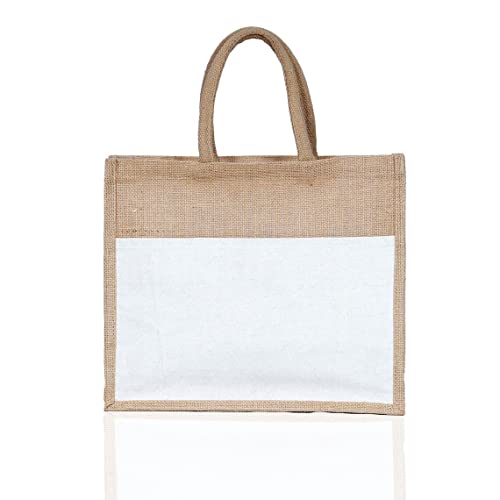 Globyz Jute Tote Bags With Canvas Pocket and Handles For Gifts Jute Bag With Initials Letter Printed Premium Tote Bag (A)