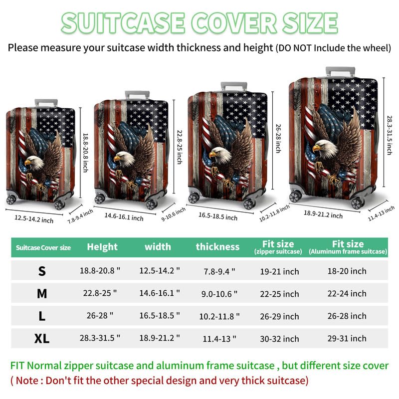 Luggage Covers for Suitcase TSA Approved,Elastic Washable Suitcase Cover Protector, Bald Eagle with American Flag Luggage Cover Sleeve Wrap for 22/23/24/25 Inches Suitcase (M) Travel Accessories