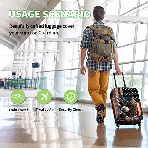 Luggage Covers for Suitcase TSA Approved,Elastic Washable Suitcase Cover Protector, Bald Eagle with American Flag Luggage Cover Sleeve Wrap for 22/23/24/25 Inches Suitcase (M) Travel Accessories