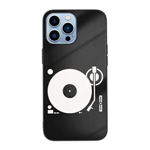 headphones record disc platter disk dj play vinyl tempered glass case compatible with iphone13 pro and 13 pro max white