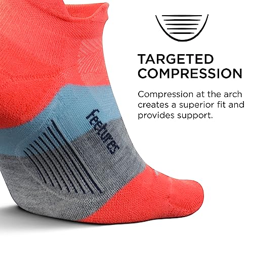 Feetures Elite Max Cushion No Show Tab - Running Socks for Men & Women - Athletic Compression Socks - Moisture Wicking - Medium, Climb Coral