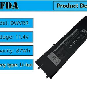 Yafda DWVRR New Laptop Battery Replacement for Dell Inspiron 16 7620 2-in-1 Alienware x15 R1 Alienware x15 R2 Alienware x17 R1 Alienware x17 R2 Series 817GN 0017GN 0NR6MH 11.4V 87Wh