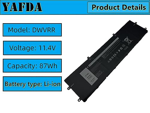 Yafda DWVRR New Laptop Battery Replacement for Dell Inspiron 16 7620 2-in-1 Alienware x15 R1 Alienware x15 R2 Alienware x17 R1 Alienware x17 R2 Series 817GN 0017GN 0NR6MH 11.4V 87Wh