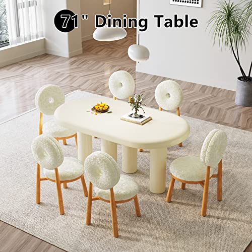 GraceNook Oval White Dining Room Table for 6, 71" Dining Room Table for 6, 6 Person Modern Dining Table for Kitchen, Dining Room