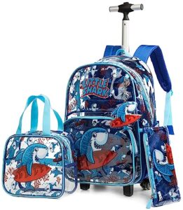mohco clear rolling backpack kids wheeled school bookbag for boys and girls (shark)