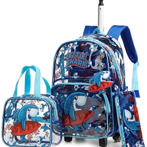 MOHCO Clear Rolling Backpack Kids Wheeled School Bookbag for Boys and Girls (Shark)