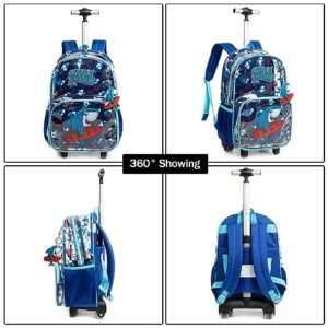 MOHCO Clear Rolling Backpack Kids Wheeled School Bookbag for Boys and Girls (Shark)
