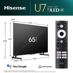 Hisense 65-Inch Class U7 Series Mini-LED ULED 4K UHD Google Smart TV (65U7K, 2023 Model) - QLED, Native 144Hz, 1000-Nit, Dolby Vision IQ, Full Array Local Dimming, Game Mode Pro, Alexa Compatibility