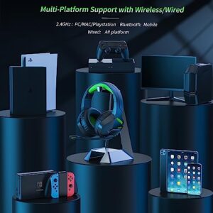 BINNUNE Dual Wireless Gaming Headset for PC PS4 PS5 Playstation 4 5, Bluetooth Gaming Headset with Microphone for Laptop Computer