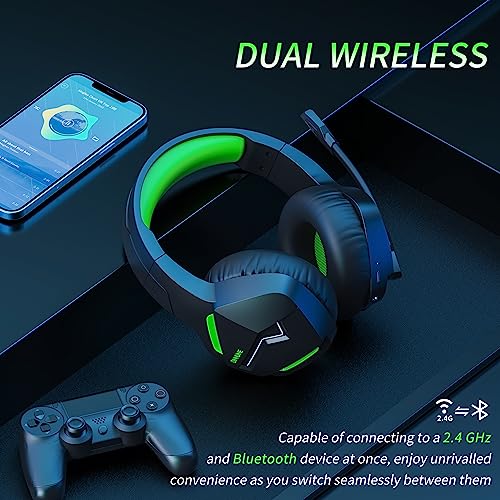 BINNUNE Dual Wireless Gaming Headset for PC PS4 PS5 Playstation 4 5, Bluetooth Gaming Headset with Microphone for Laptop Computer