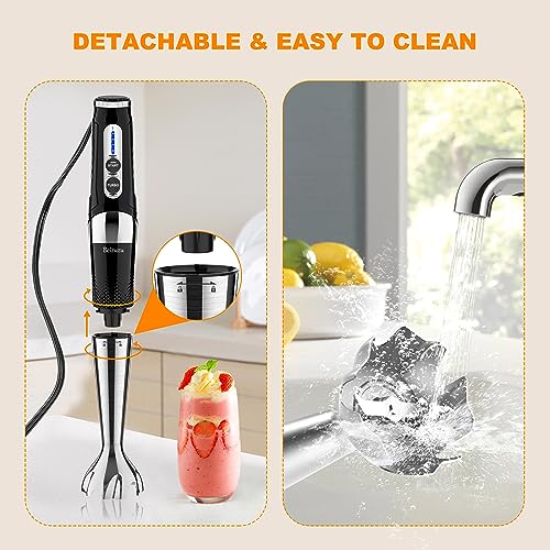 4-in-1 Immersion Hand Blender: 3-Angle Adjustable with Variable 21-Speed Control, Powerful Hand Blender Electric for Milkshakes | Smoothies | Soup| Puree | Baby Food (White)