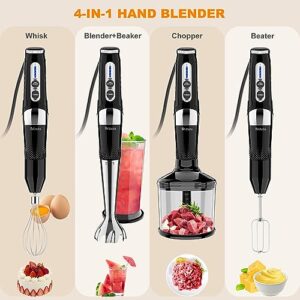 4-in-1 Immersion Hand Blender: 3-Angle Adjustable with Variable 21-Speed Control, Powerful Hand Blender Electric for Milkshakes | Smoothies | Soup| Puree | Baby Food (White)