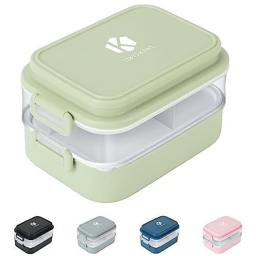 TWOKIWI Bento Box Adult Lunch Box – Lunch Containers for Adults – 7 Cup Bento Lunch Box with 6 Compartments & Spork, Microwave,Dishwasher & Freezer Safe