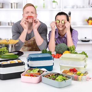 TWOKIWI Bento Box Adult Lunch Box – Lunch Containers for Adults – 7 Cup Bento Lunch Box with 6 Compartments & Spork, Microwave,Dishwasher & Freezer Safe