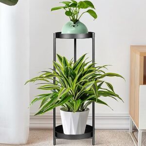 extra wide 12"plant stand,extra high 31.5" tall 2 tiers plant stand, plant stand indoor outdoor,metal heavy duty potted holder rack,flower pot corner display rustproof iron shelf for home garden office -black