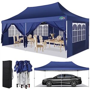 cobizi canopy 10x20 pop up canopy gazebo 2.0, outdoor canopy tent with 6 removable sidewalls, easy up sun shade uv blocking waterproof outdoor tent for backyard, parties,wedding,birthday,bbq, blue