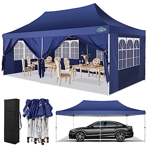 COBIZI Canopy 10x20 Pop up Canopy Gazebo 2.0, Outdoor Canopy Tent with 6 Removable Sidewalls, Easy up Sun Shade UV Blocking Waterproof Outdoor Tent for Backyard, Parties,Wedding,Birthday,BBQ, Blue