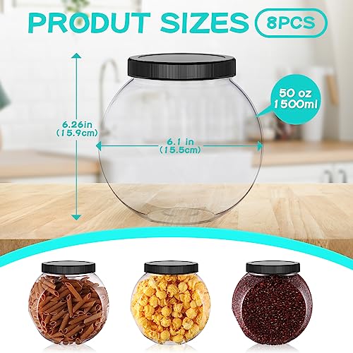 Tradder 8 Pcs Plastic Candy Jars with Lids 50 Oz Clear Cookie Jar Container Wide Mouth Storage Jars for Candy Buffet, Coffee Canister, Party Table, Laundry Detergent Holder