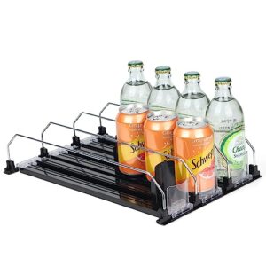xsuper soda can organizer for refrigerator, self-pushing drink organizer for fridge, width adjustable drink dispenser for fridge holds up to 15 cans, beverage water beer storage for kitchen pantry