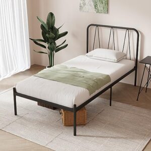 novilla twin bed frame, 14 inch metal platform bed frame with headboard, heavy duty metal slats support, easy assembly, no box spring needed
