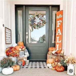 Fall Wreath for Front Door,20 inch Door Wreath with White Pumpkin, Truck Door Wreath,Autumn Harvest Porch Decor, Thanksgiving Farmhouse Decoration Indoor Outdoor,Pumpkin Wreath,Wreath with Ribbon Bow