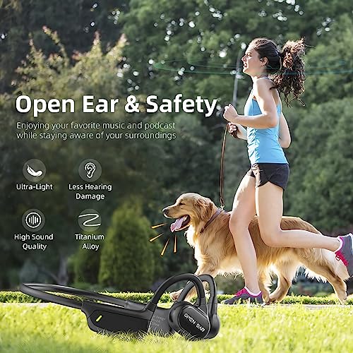 flymory Air Conduction Headphones Bluetooth 5.3, Open Ear Wireless Headphones with Dual Mic, 16.2mm Drivers Sport Headset with Premium Sound, Noise Cancelling Earphones with 14 Hours Playtime