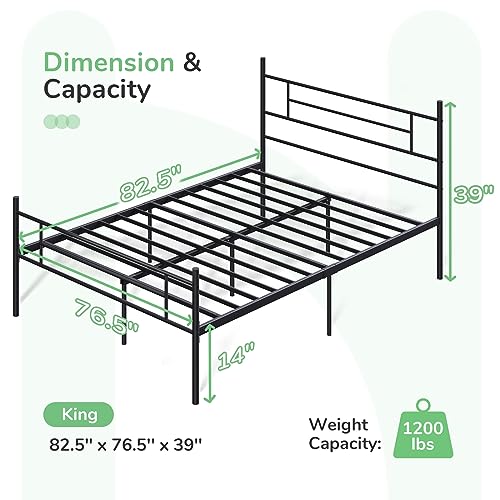 Novilla Metal King Size Bed Frame with Headboard and Footboard, 14 Inch Platform Bed Frame with Storage, Mattress Foundation No Box Spring Needed, Strong Metal Slats Support