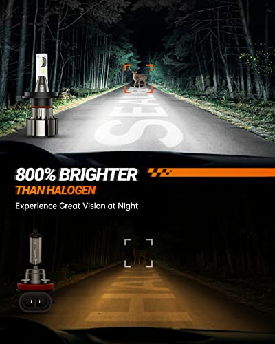 SEALIGHT H4/9003/HB2 LED Headlight Bulbs, 24000LM 100W 800% Brightness LED Headlights Conversion Kit for Hi/Lo Beam 6000K White, 9003 LED Light Cooling Fan, Plug-N-Play, Pack of 2, Headlight Brackets