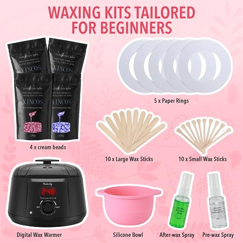 Wax Kit for Hair Removal: Digital Waxing Hot Melts Warmer with Hard Wax Beads for Face Bikini Body Eyebrow Legs Armpit- Hair Remover Machine at Home Facial kit for Women and Men Sensitive Skin