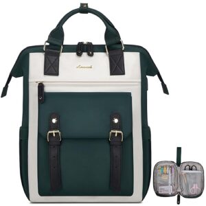 lovevook laptop backpack for women, teacher nurse bag work travel computer backpacks purse,water resistant daypack with usb charging port,beige green 15.6in