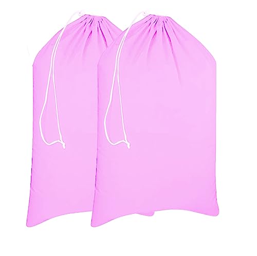 Urban Villa Laundry Bag Canvas|Dirty Clothes Travel Laundry Bag|Machine Washable|Reusable College Hostel Hamper Liner Bag Garments Delicates Drawstring Closure 2 Pack Pink Color|Size 28X36 Inches