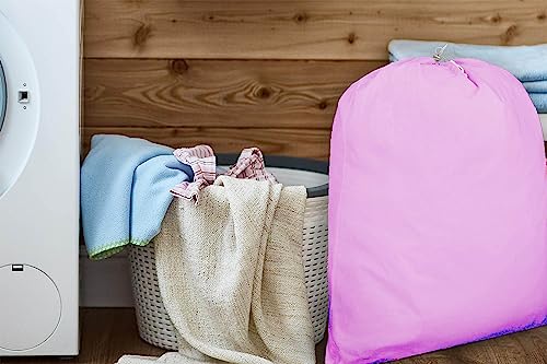 Urban Villa Laundry Bag Canvas|Dirty Clothes Travel Laundry Bag|Machine Washable|Reusable College Hostel Hamper Liner Bag Garments Delicates Drawstring Closure 2 Pack Pink Color|Size 28X36 Inches