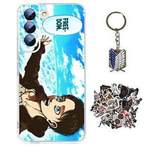 staremeplz samsung galaxy note 10 plus case attack -on titan anime design [with keychain and 50pcs stickers] cartoon transparent soft silicona case for samsung galaxy note 10 plus