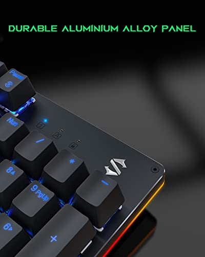 Black Shark Mechanical Gaming Keyboard Full 104-Keys All Metal Panel, LED RGB Backlit USB Wired Keyboard with Green Switch, Quiet Click Sound Mechanical Keyboard for Windows,Desktop,Computer,PC