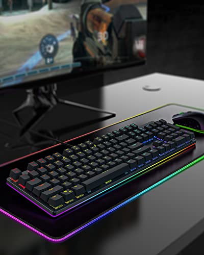 Black Shark Mechanical Gaming Keyboard Full 104-Keys All Metal Panel, LED RGB Backlit USB Wired Keyboard with Green Switch, Quiet Click Sound Mechanical Keyboard for Windows,Desktop,Computer,PC