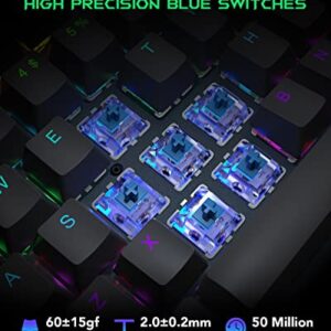 Black Shark Mechanical Gaming Keyboard Full 104-Keys All Metal Panel, LED RGB Backlit USB Wired Keyboard with Green Switch, Quiet Click Sound Mechanical Keyboard for Windows,Desktop,Computer,PC