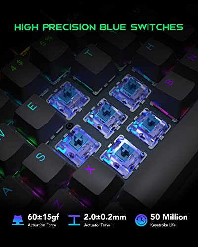 Black Shark Mechanical Gaming Keyboard Full 104-Keys All Metal Panel, LED RGB Backlit USB Wired Keyboard with Green Switch, Quiet Click Sound Mechanical Keyboard for Windows,Desktop,Computer,PC