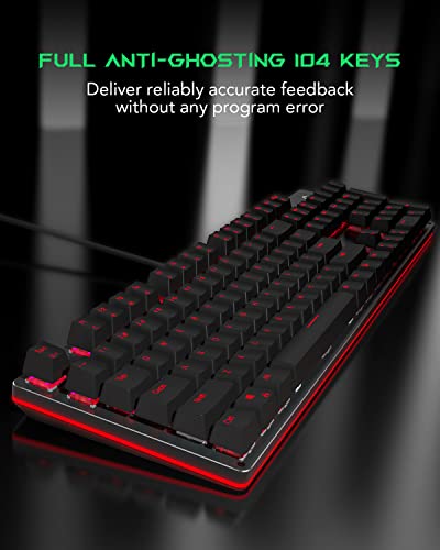 Black Shark Mechanical Gaming Keyboard Full 104-Keys All Metal Panel, LED RGB Backlit USB Wired Keyboard with Green Switch, Quiet Click Sound Mechanical Keyboard for Windows,Desktop,Computer,PC