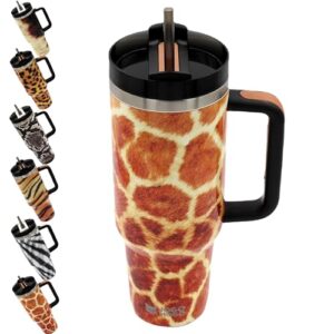 simply modern 40 oz tumbler with simple handle and straw giraffe / rambler insulated cup / iced coffee stainless steel travel mug / 40oz animal print water bottle gifts for men women kids / 5 pcs set