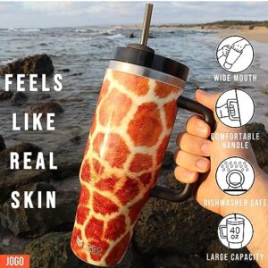 Simply Modern 40 oz Tumbler with Simple Handle and Straw Giraffe / Rambler Insulated Cup / Iced Coffee Stainless Steel Travel Mug / 40oz Animal Print Water Bottle Gifts for Men Women Kids / 5 pcs Set