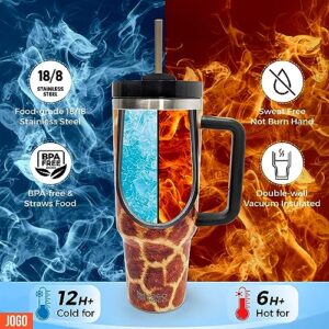 Simply Modern 40 oz Tumbler with Simple Handle and Straw Giraffe / Rambler Insulated Cup / Iced Coffee Stainless Steel Travel Mug / 40oz Animal Print Water Bottle Gifts for Men Women Kids / 5 pcs Set