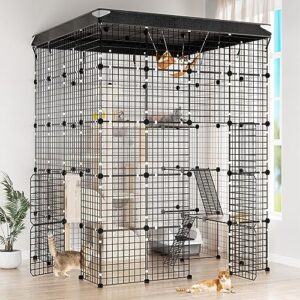 xiaz cat cage indoor with crate cover, diy outdoor cat enclosures metal wire playpen large exercise place for 1-5 cats, rabbit,ferret,guinea pigs,chinchilla,squirrel small animals