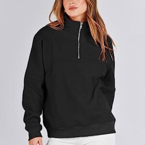 Caracilia Women Oversized Sweatshirt Quarter Zipper Fleece Pullover Hoodies Half Zip Y2K Clothes Collar Sweater Long Sleeve Trendy Fall Top Cute Gym Clothes for Women C113A7-heise-M Black