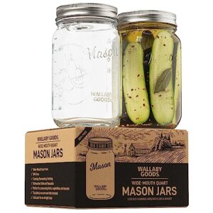 wallaby 32oz wide mouth clear mason jars with lid & seal bands - airtight glass container for canning, pickling, food storage, candles, home decor, overnight oats, fruit, jam, jelly, or diy (2-pack)