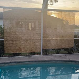 80% Brown Bamboo Blinds, Cordless Outdoor Roll Up Shade 73" 83" 63" 55" 45" 35" 27" 39" Reed Patio Roller Shades for Outside Sun Protection, for Balcony Deck Privacy Screen