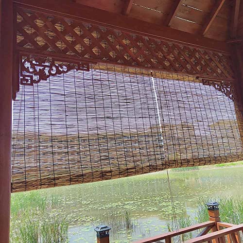 80% Brown Bamboo Blinds, Cordless Outdoor Roll Up Shade 73" 83" 63" 55" 45" 35" 27" 39" Reed Patio Roller Shades for Outside Sun Protection, for Balcony Deck Privacy Screen